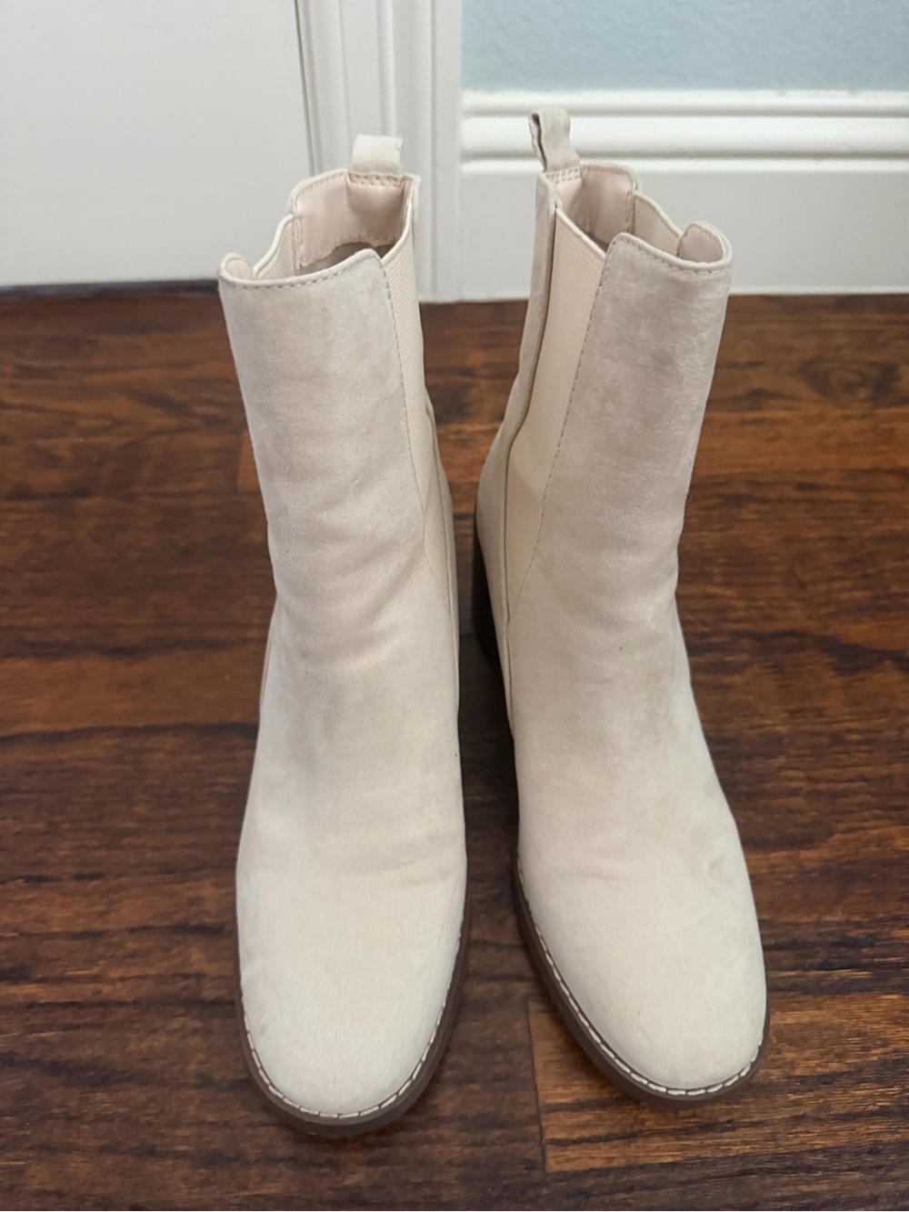 LOFT Cream Suede Chelsea Ankle Boots